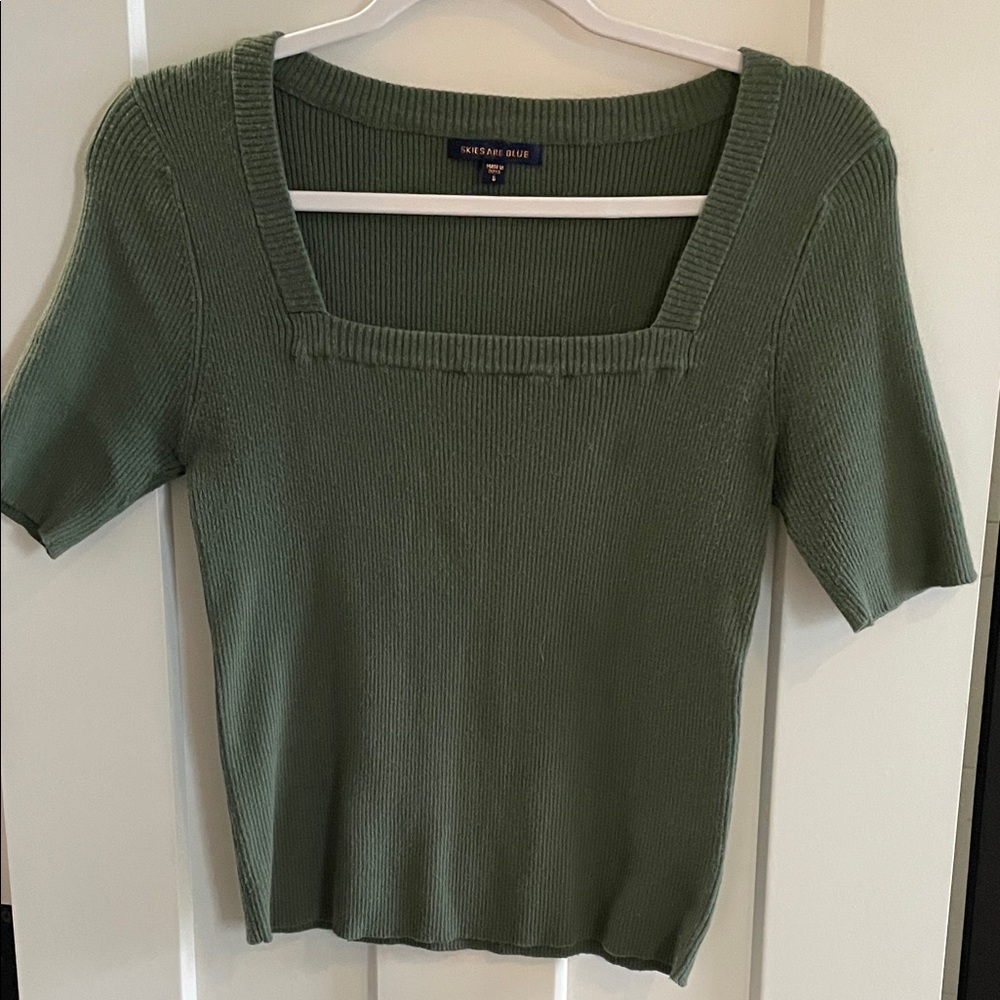 Skies Are Blue Olive Ribbed Top